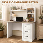 Bureau Informatique avec 3 Tiroirs, 120x55cm, Bureau avec Rangement, Étagères Ouvertes et Large Plateau, Chêne et Blanc