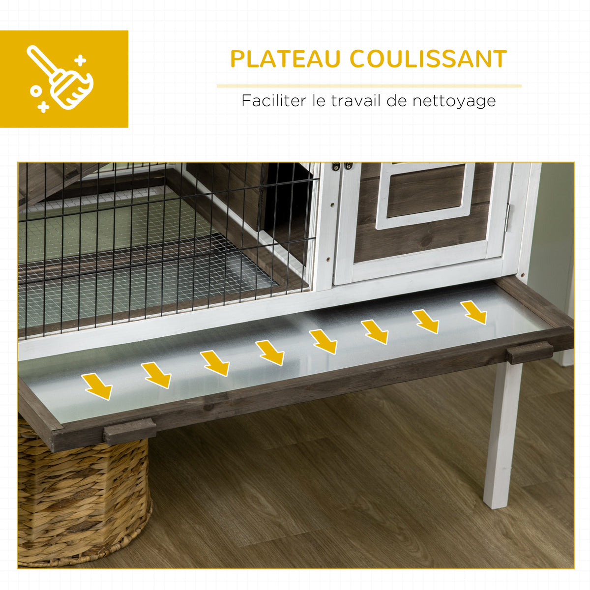 Clapier à lapins cage lapin intérieur, avec bac amovible, 2 portes verrouillables, échelle, 90 x 53 x 87 cm, café