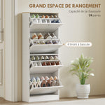 Meuble à chaussures 24 paires, armoire à chaussures avec 4 tiroirs rabattables, étagères réglables, 60x23,5x153cm, blanc