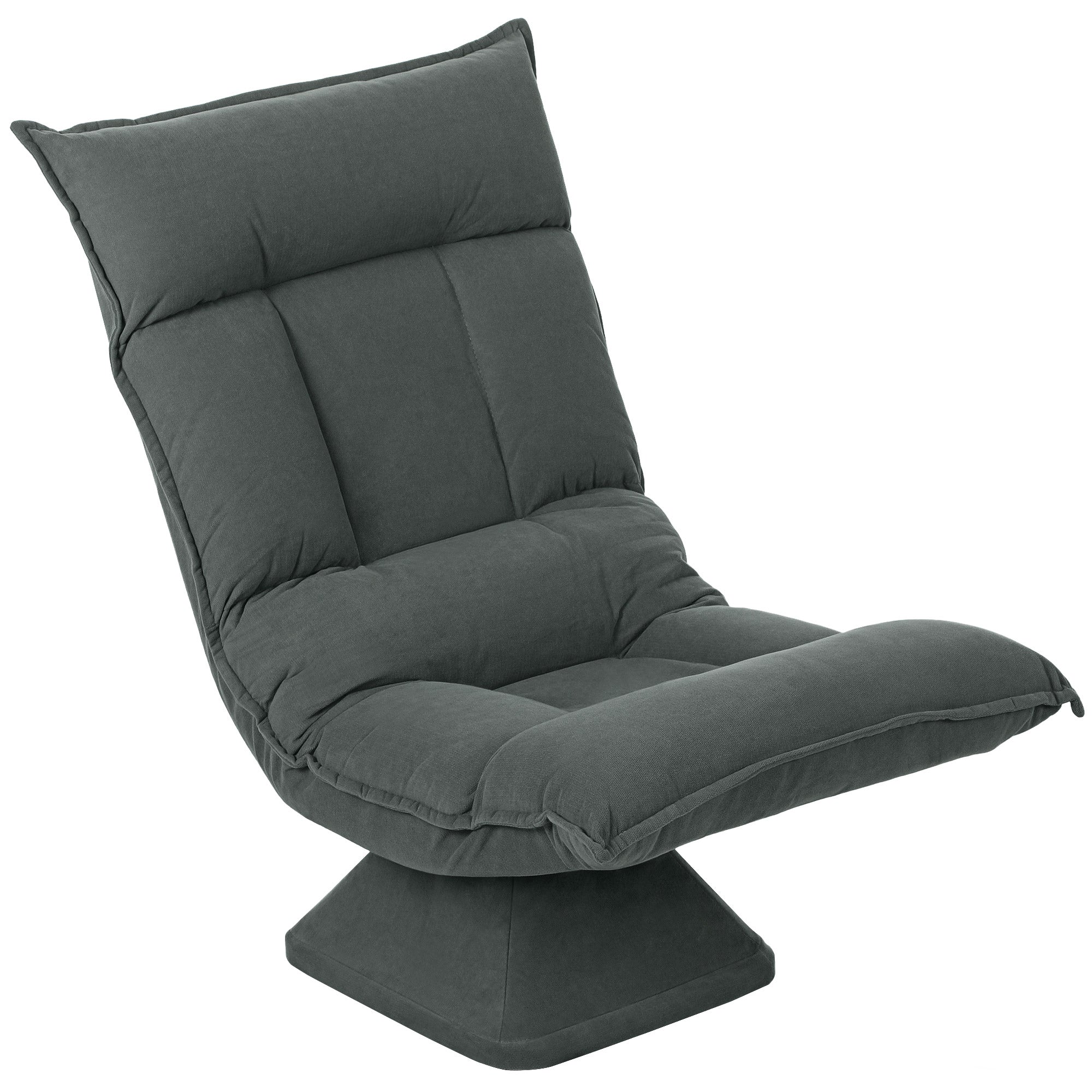 Chaise de sol pivotante à 360°, fauteuil pliable en velours avec dossier réglable 5 positions, 70x62x95cm, gris foncé