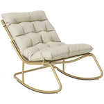 Fauteuil à Bascule Extérieur Coussin Moelleux 125cm Large 64cm en Acier et Textilène Beige et Doré