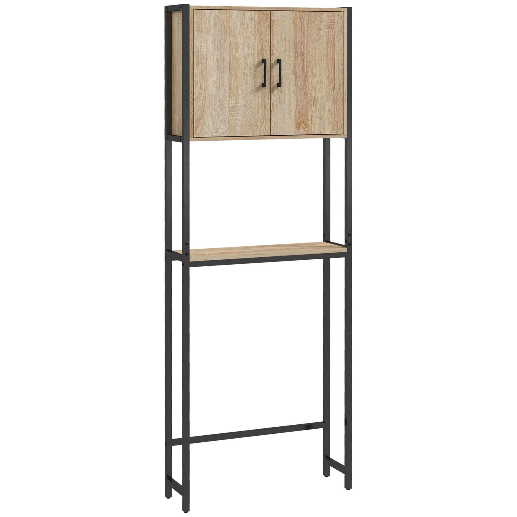 Étagère de toilettes meuble de salle de bain dessus toilette WC avec placard 2 portes et étagère ouverte