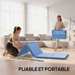 Tapis de gymnastique yoga pilates fitness pliable en 4 avec poignées revêtement synthétique 180 x 80 x 5 cm bleu clair