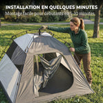Tenda da Campeggio a Cupola 2 Persone 3-4 Stagioni Impermeabile 3000mm Montaggio Facile 2 Porte 210x210x150cm Grigio Scuro