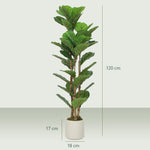 Lot de 2 plantes artificielles 120 cm Figuier lyre arbre artificiel avec pot en plastique et tronc en bois massif, vert