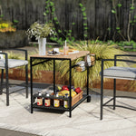 Desserte de jardin chariot pour plancha barbecue en bois et métal avec poignée 2 plateaux 2 paniers et porte-bouteilles