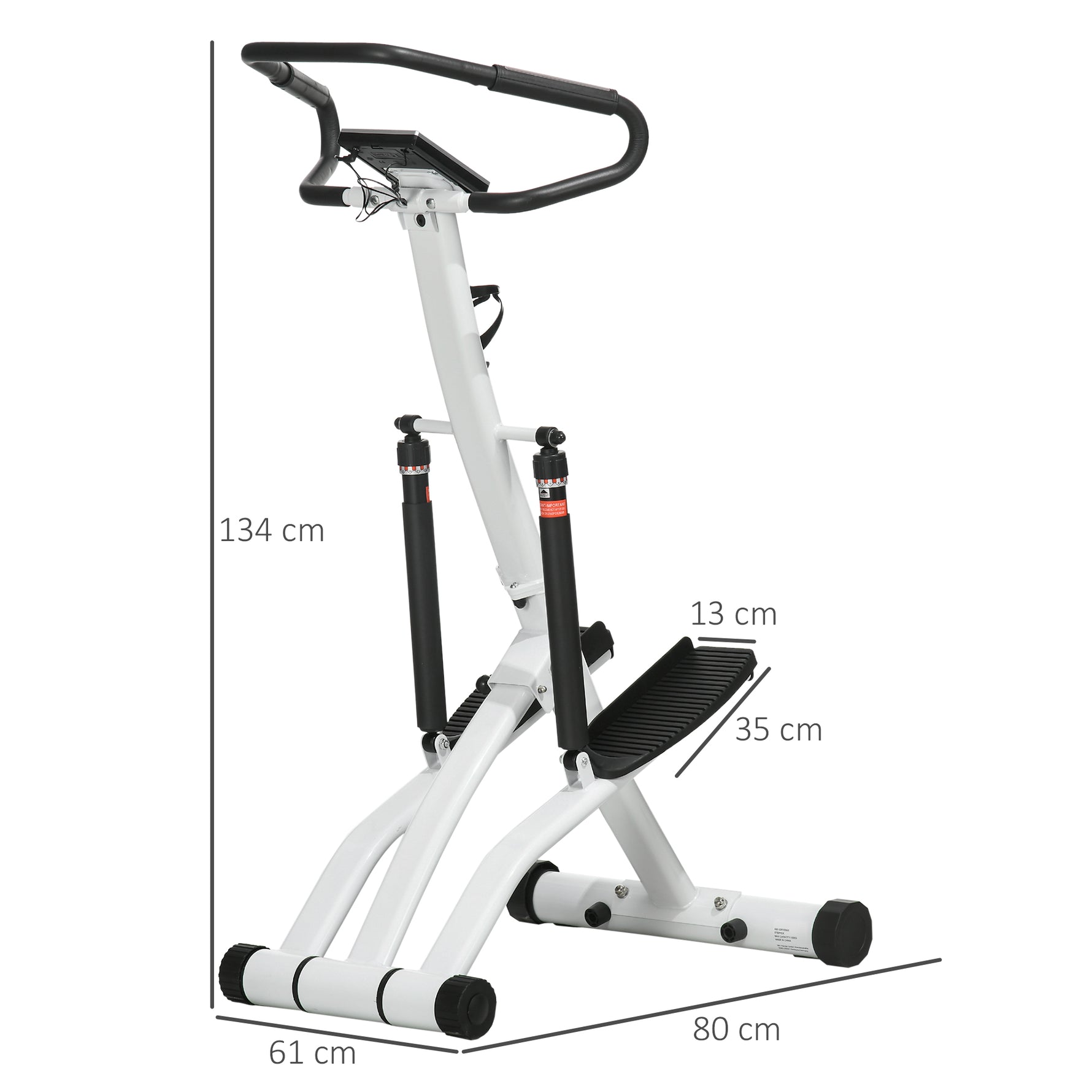 Stepper avec guidon 12 niveaux de résistance réglables, écran LCD, 2 roues et pédales antidérapantes, blanc et noir