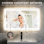 Miroir salle de bain éclairage LED miroir lumineux salle de bain mural interrupteur tactile lumière 3 couleurs 100 x 60 cm