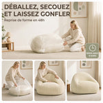 Pouf per adulti in velluto a coste, imbottito in schiuma, forma avvolgente, senza montaggio, 114x121x60 cm, crema