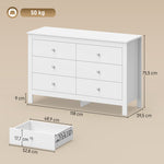 Comò a 6 cassetti, mobile contenitore con guide scorrevoli, cassettiera, stile moderno, 118 x 39,5 x 75,5 cm, bianco