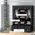Armoire de rangement en tissu pliable avec 5 étagères, 2 tringles et 3 tiroirs en tissu 125L x 43l x 162.5H cm