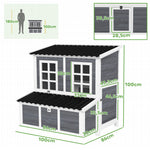 Poulailler en bois XL avec nichoir 3 compartiments tiroir amovible toit imperméable porte-rampe 100x86x100cm gris