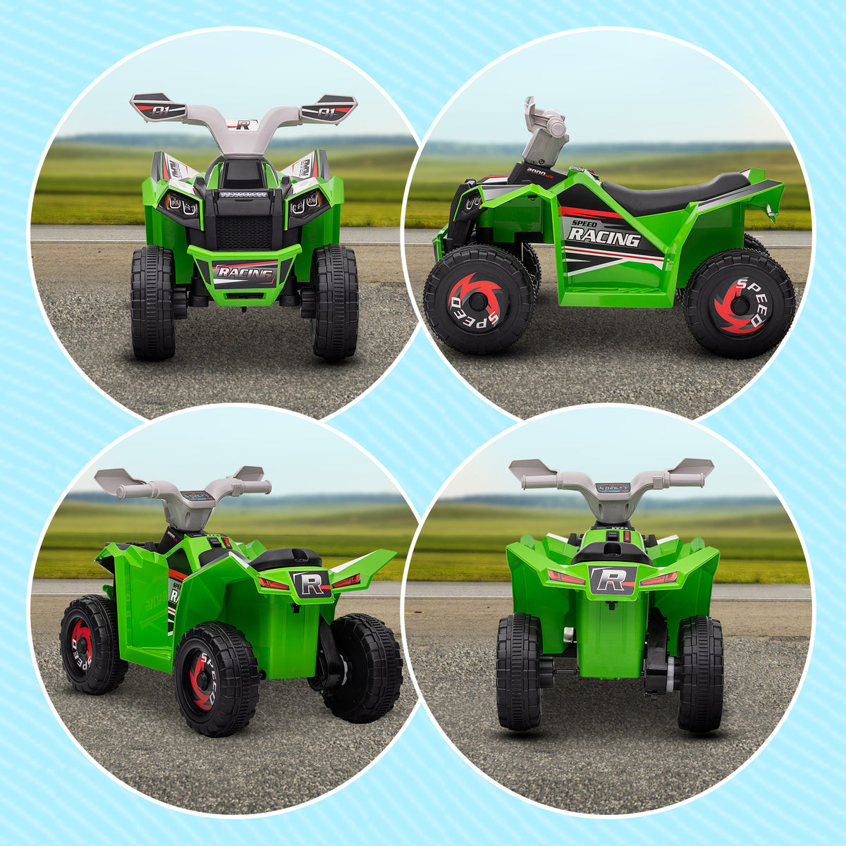 Elektro-Quad für Kinder, 6V-Batteriefahrzeug mit Vorwärts- und Rückwärtsgang, 70L x 41,5B x 48,5H cm, Grün