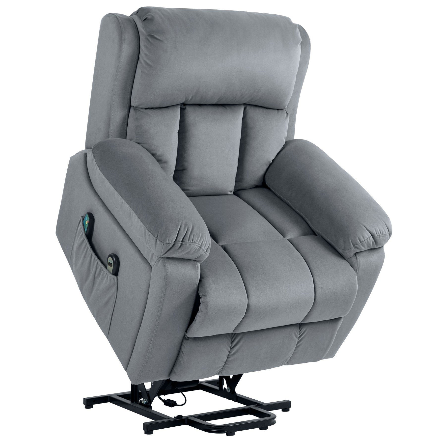 Fauteuil releveur électrique avec fonction massage et chaleur inclinaison réglable revêtement synthétique tissu gris