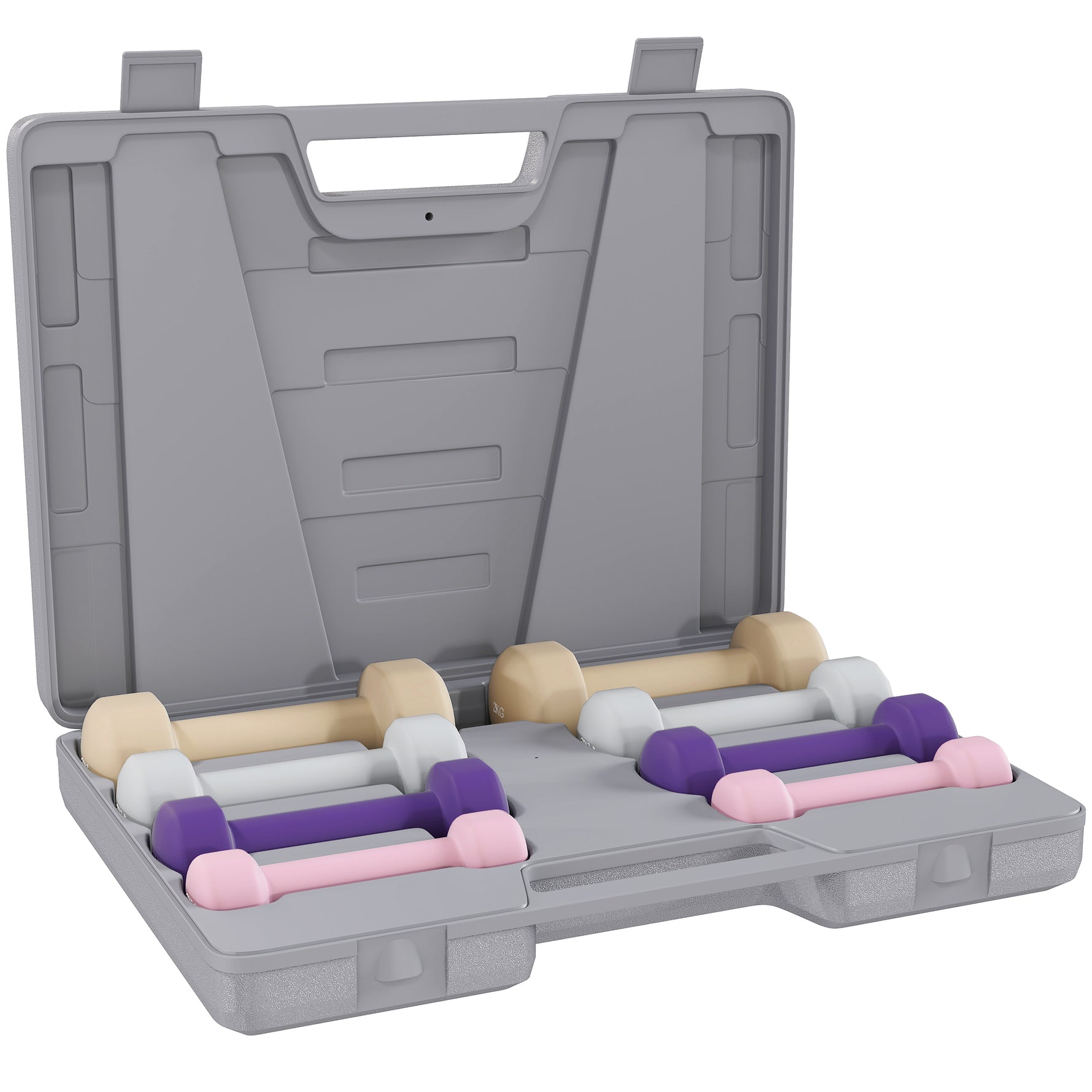 Ensemble d'haltères total 10 Kg - paires de 0,5/1/1,5/2 Kg avec mallette - entraînement musculaire - métal PU multicolore