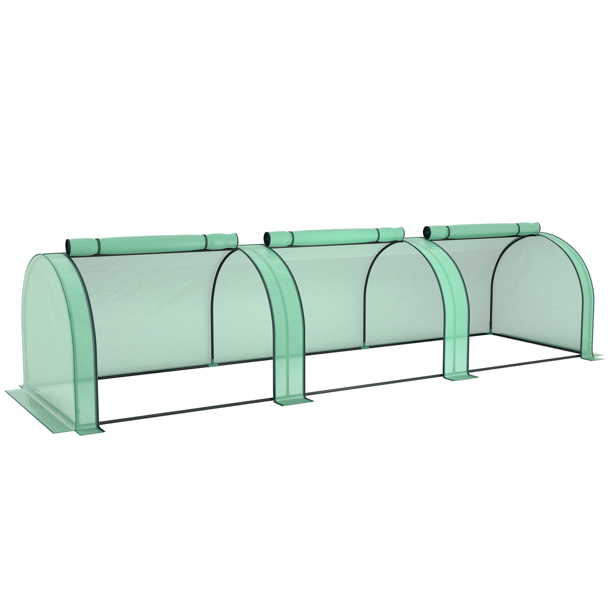 Mini Serre de Jardin Serre à tomates 3,5L x 1l x 0,8H m Acier PE Haute densité 140 g/m² Anti-UV 3 fenêtres vert