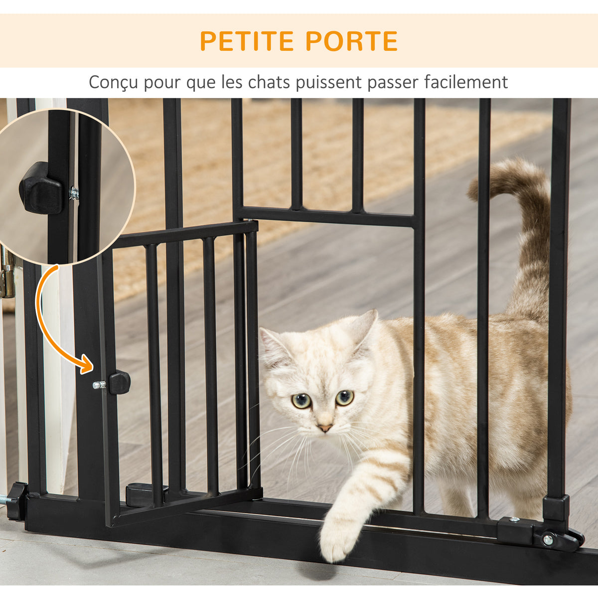 Barrière de sécurité animaux de 104,1H cm avec porte fermeture automatique système de double verrouillage noir
