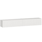 Meuble TV suspendu 140cm, meuble télé pour téléviseur 72 pouces, 2 portes rabattables, 140x25x22cm, blanc