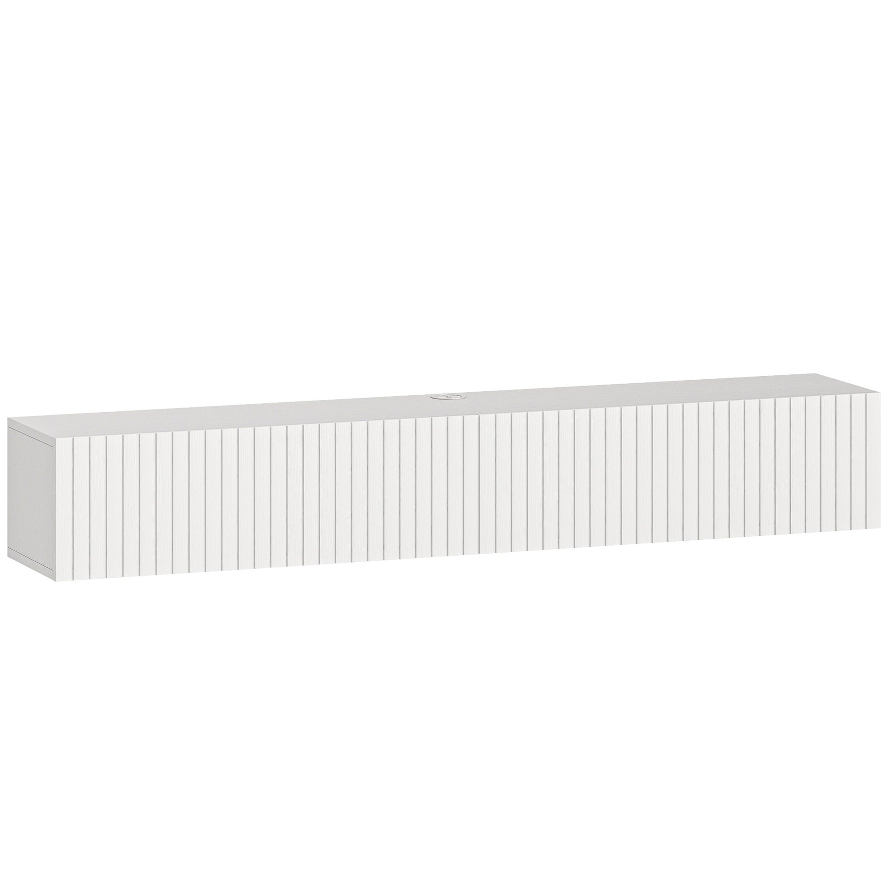 Meuble TV suspendu 140cm, meuble télé pour téléviseur 72 pouces, 2 portes rabattables, 140x25x22cm, blanc