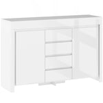 Buffet salon, meuble de rangement avec éclairage LED 4 tiroirs portes à fermeture douce 120 x 34 x 80 cm, blanc brillant