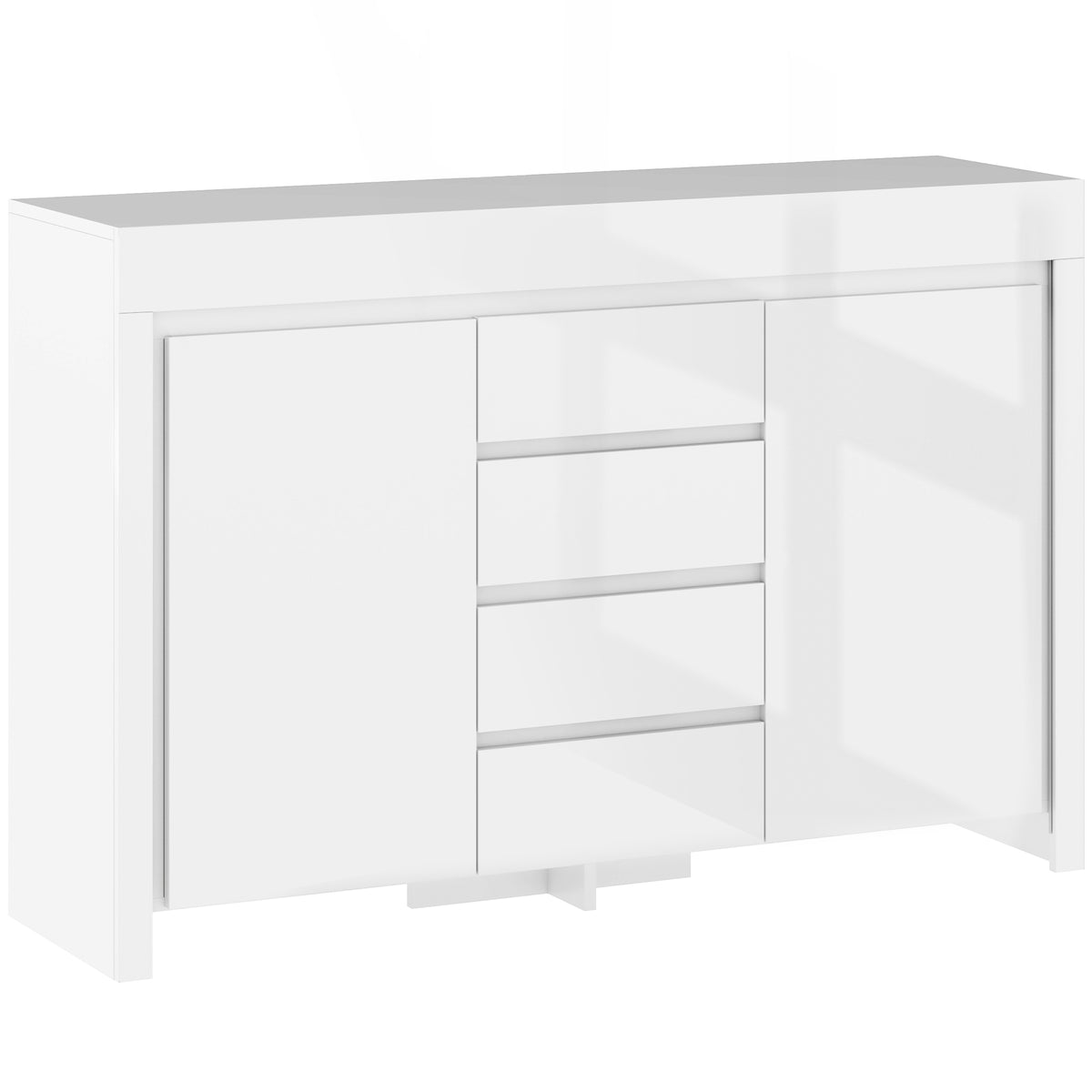 Buffet salon, meuble de rangement avec éclairage LED 4 tiroirs portes à fermeture douce 120 x 34 x 80 cm, blanc brillant