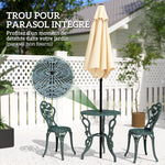 Ensemble Salon de Jardin 2 Places 2 chaises + Table Ronde Style néo-rétro Motif Rose Lignes fuselées Fonte