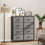 Commode 8 tiroirs en tissu, meuble de rangement avec 4 poches, 2 crochets, structure en acier, 86 x 30 x 94,5 cm, gris