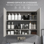 Armoire murale salle de bain avec miroir, meuble salle de bain, double portes et étagères réglables, 80x15x60cm, gris