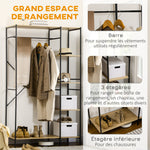 Penderie portant à vêtements style industriel en métal avec tringle et 4 étagères - dim. 100L x 46L x 170,5H cm