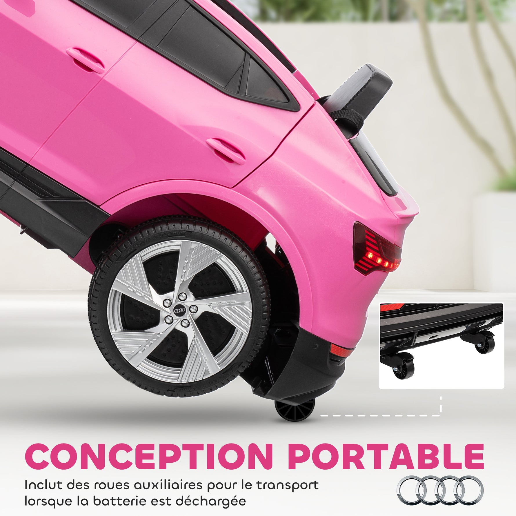 Voiture électrique enfants, véhicule électrique 12V avec télécommande 2,4G, phares, musique, klaxon, port USB, MP3, rose