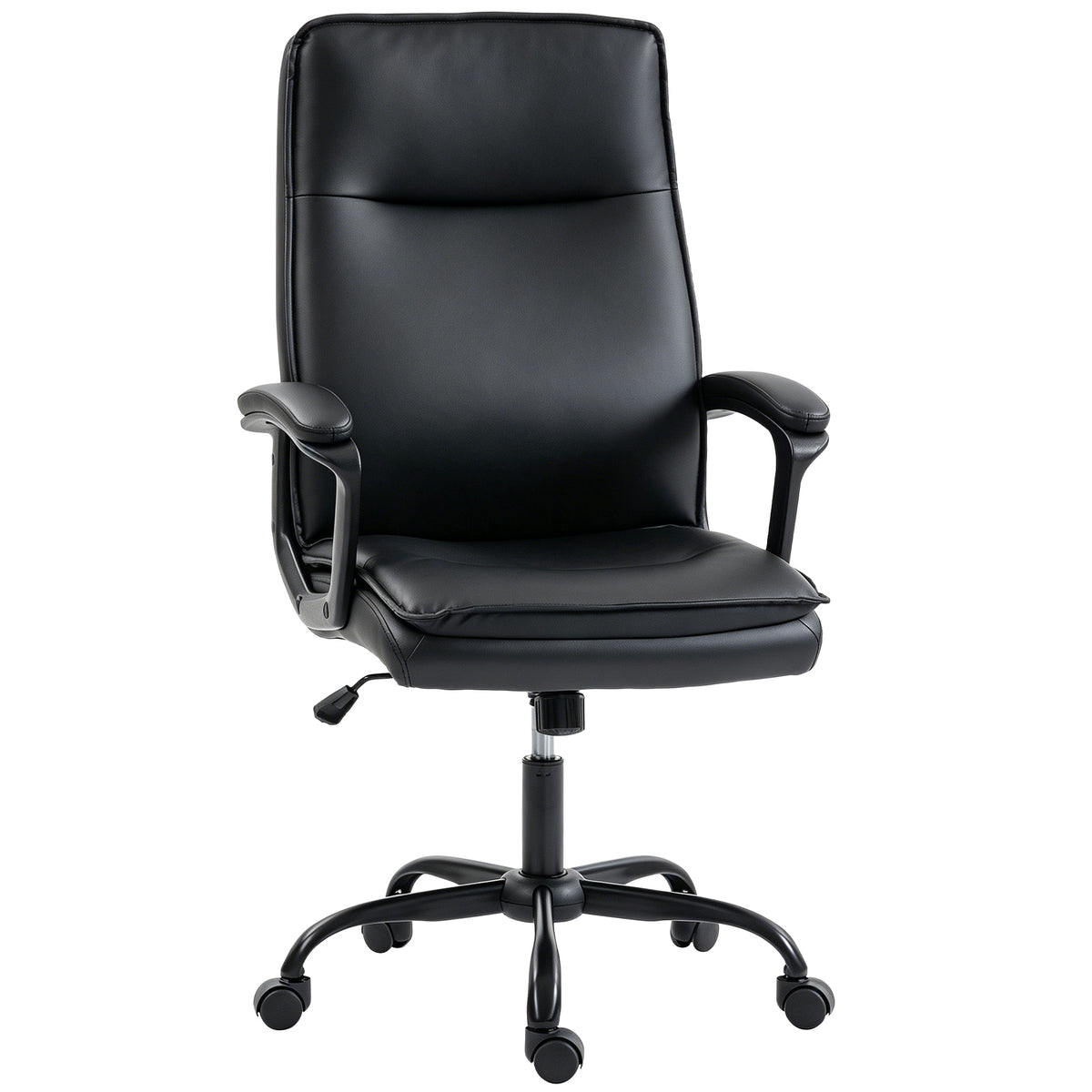 Chaise bureau ergonomique, fauteuil de bureau en PU, hauteur réglable, fonction bascule, pivotante 360°, noir