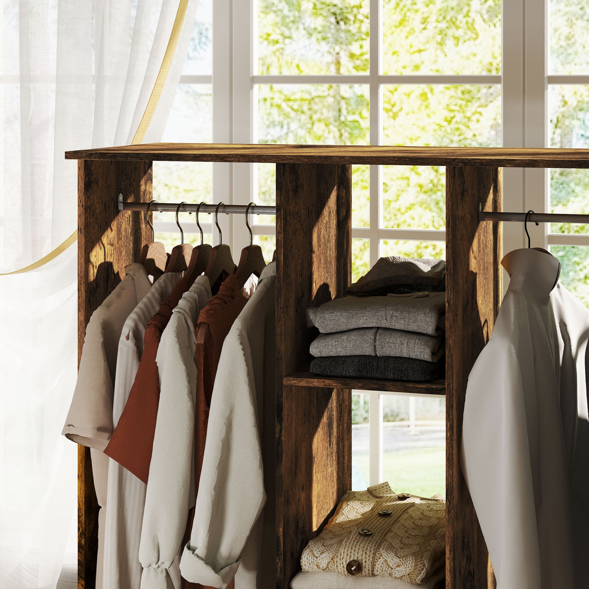 Armadio guardaroba mobile con 6 ruote, 120 x 40 x 128 cm, in legno marrone