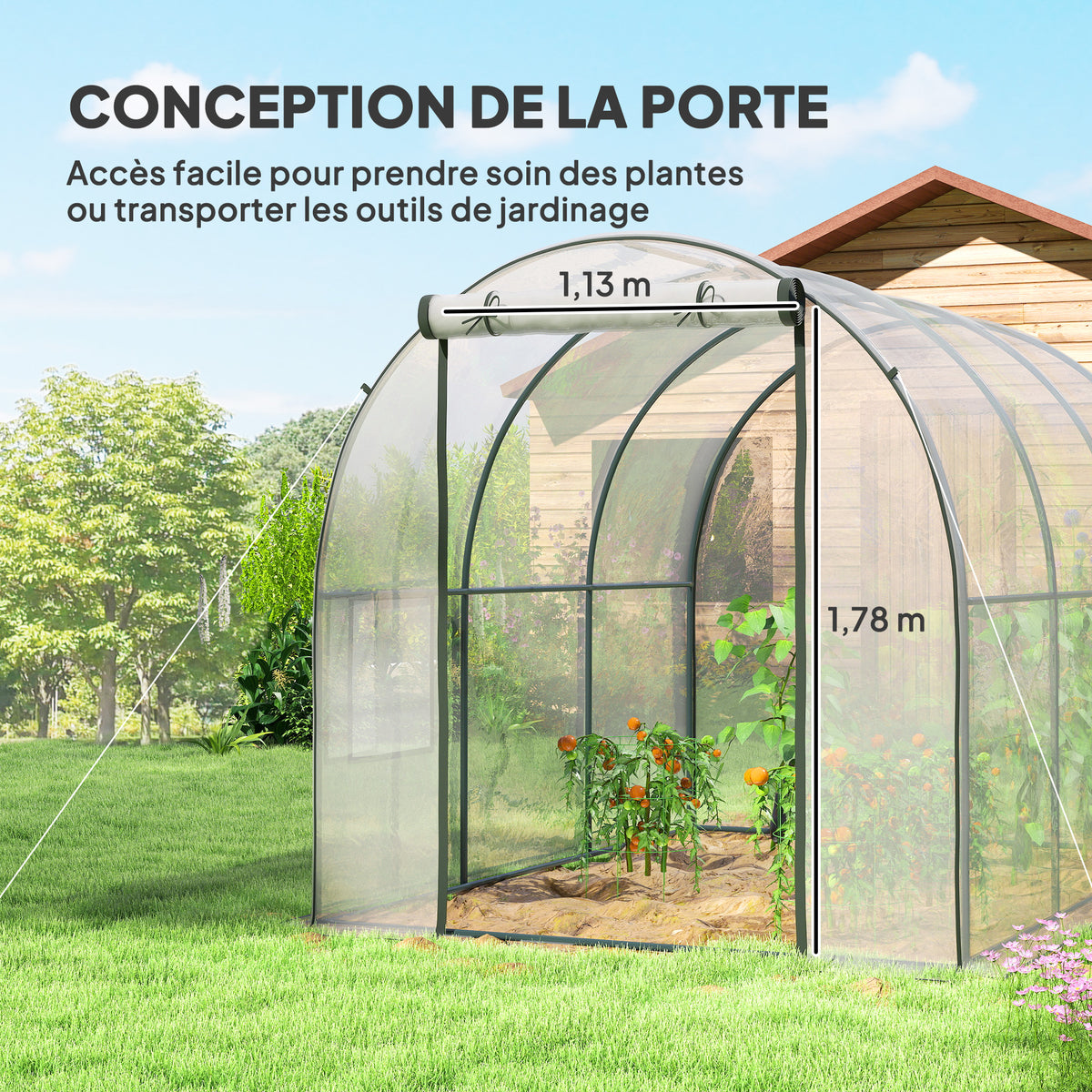 Serre de Jardin Tunnel 6 m² 3L x 2l x 2H m châssis Tubulaire renforcé Porte zippée 2 fenêtres enroulables - transparent