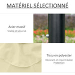 Ombrellone da giardino rotondo Ø 265 cm, luci LED solari, manovella inclinabile, palo in acciaio, 8 stecche, beige