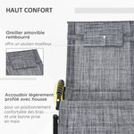 Chaise longue à bascule avec tétière utilisation extérieure intérieure gris chiné
