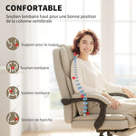 Chaise Bureau Ergonomique, Fauteuil de Bureau avec Dossier Inclinable, Hauteur Réglable, 65x67x111-119cm, Beige