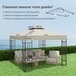 Toile pour tonnelle 3 x 3 m toile de rechange pour tonnelle à 2 niveaux protection UPF30+ trous de drainage crème