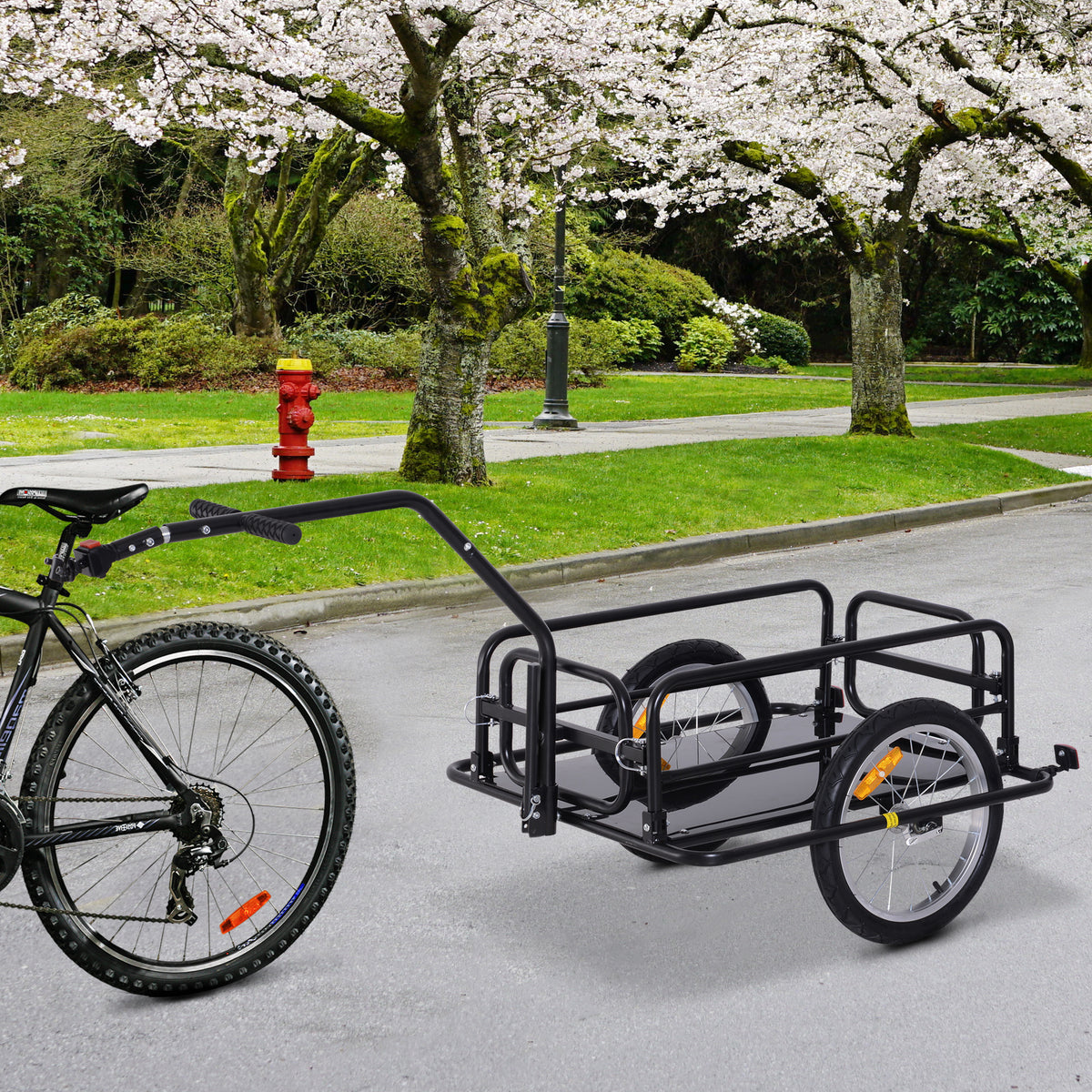 Fahrradanhänger, Transportanhänger für Fahrräder, 70 l, 155 L × 71,5 B × 77 H cm, Klappdeichsel mit universeller Befestigung, Stahl, maximale Traglast 40 kg, schwarz