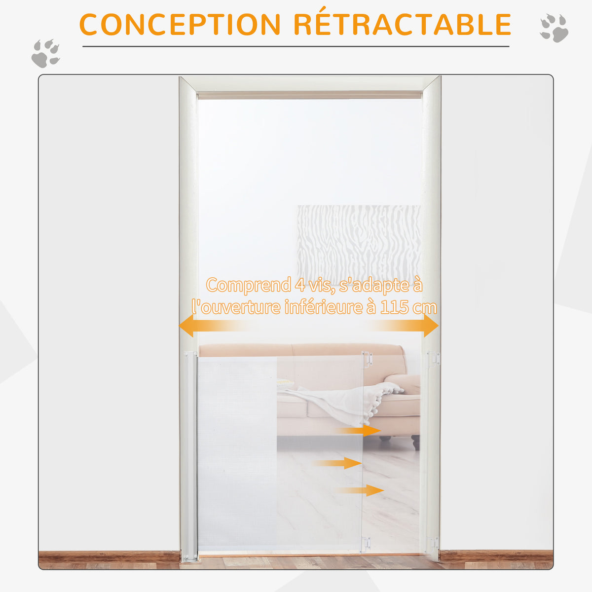 Lot de 2 barrières de sécurité barrière animaux rétractable automatique 1,15L x 0,83H m textilène acier blanc