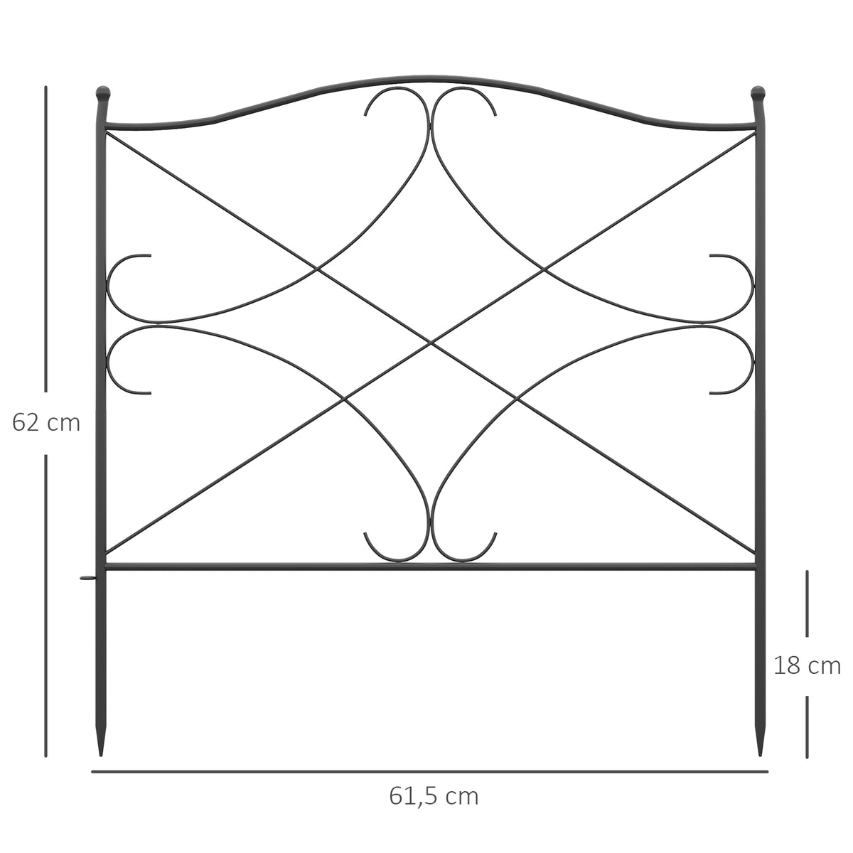Lot de 5 clôtures de jardin décoratives en métal avec ornements 305 x 62 cm noir