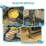 Cage de transport en acier pour perroquets, cage à oiseaux avec 2 bols en acier inoxydable, 2 perchoirs, plateau, noir