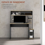 Bureau multi-rangements avec étagères, support pour unité centrale, grand bureau, 114L x 45l x 138H cm