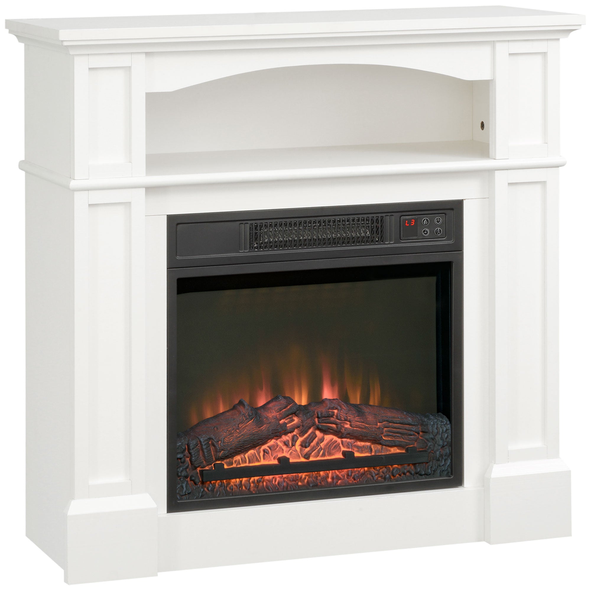 Cheminée électrique effet flammes LED luminosité réglable avec télécommande - 1800 W - 80,5 x 32,3 x 80,5 cm blanc-0