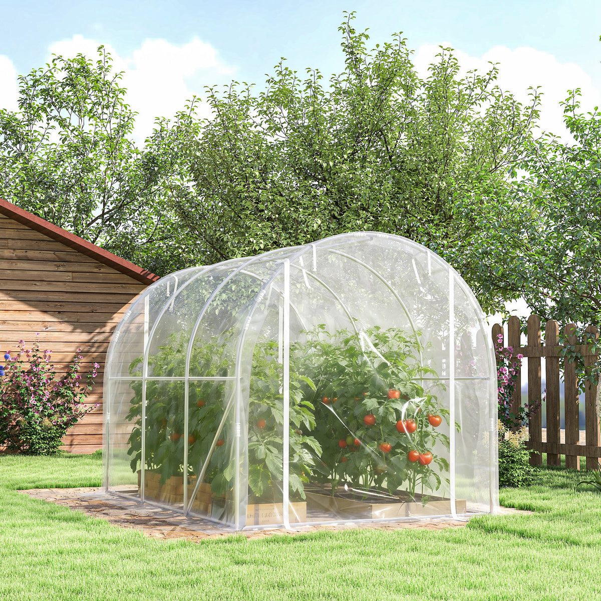 Serre tunnel de jardin 6m² serre de jardin tunnel 195x295x195cm cadre acier galvanisé, bâche PE 150g/m² transparent
