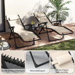 Lot de 2 chaise longue pliable et inclinable avec table d'appoint, porte-gobelets et appuie-têtes, charge 120 kg, beige