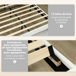 Cadre de lit double 140 x 190 cm lit 2 personnes tête de lit réglable sommier 150 x 198 x 101/106/111/116/121 cm crème