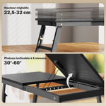 Table de lit pliable et réglable, plateau de lit pour ordinateur portable en bambou plateau inclinable 83,5x33x34cm noir