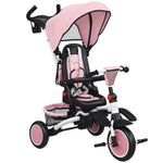 Tricycle bébé évolutif 6 en 1, tricycle enfant pliable avec poignée parentale réglable, siège pivotant 360°, rose