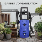 Nettoyeur Haute Pression 1600W, Débit 432 L/h, Pompe en Aluminium 130 Bars, Tuyau 6m, Flacon de Savon, Bleu