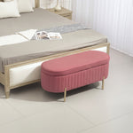 Banc de rangement, bout de lit en velours avec couvercle, pieds en métal, capacité 72 L, 108x44x43,5cm, rose